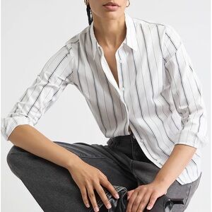RW&CO Black Striped Long Sleeve Button-Up Poplin Blouse SZ.M